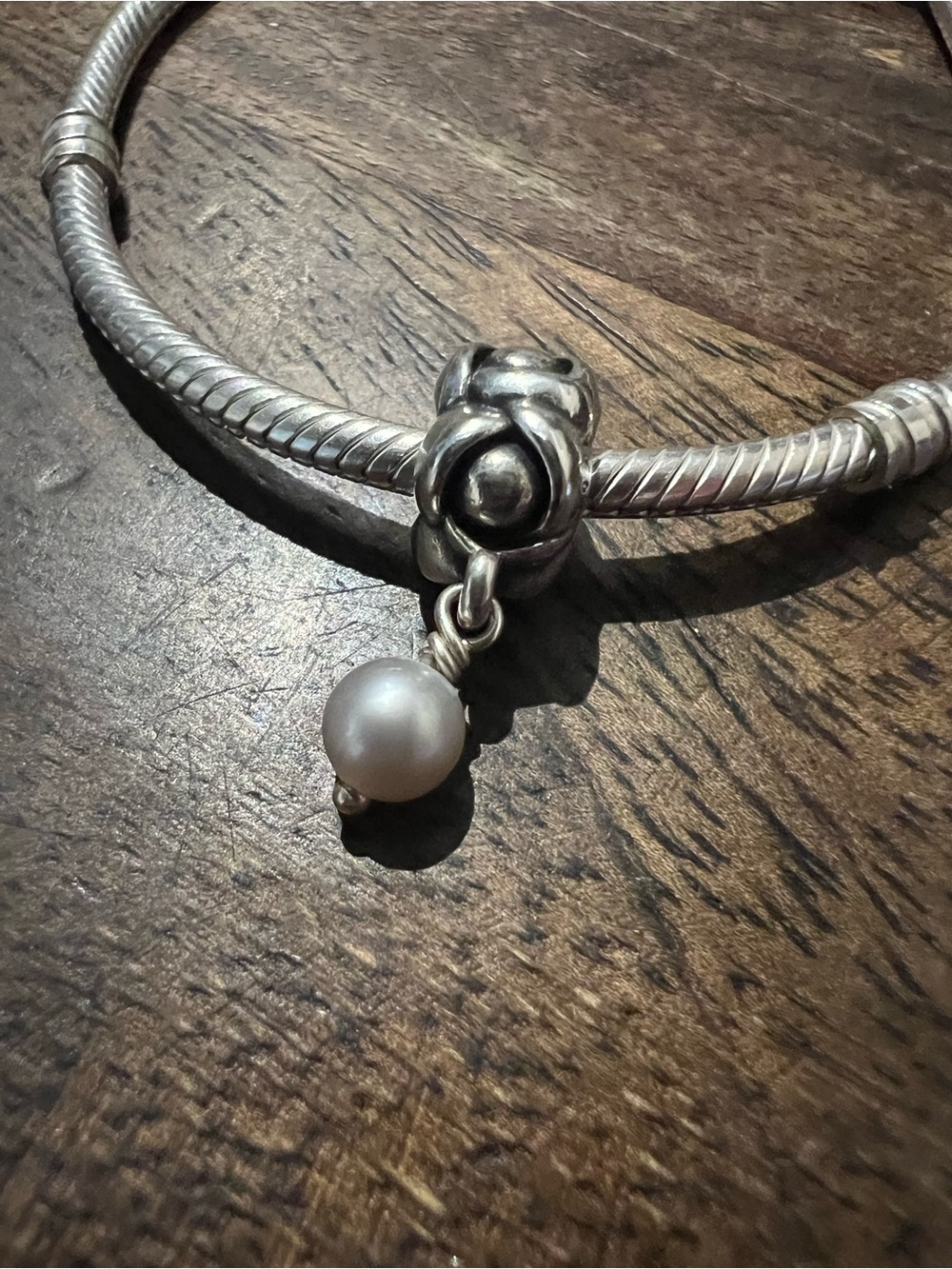 Pandora sterling silver my wish grey pearl charm retired